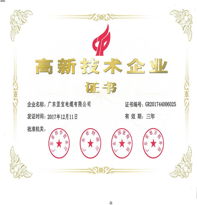 高新技术企业证书